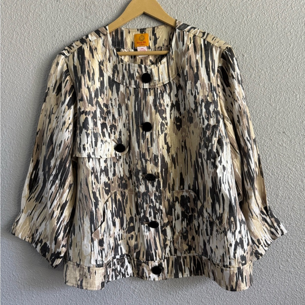 Ruby Rd Shimmery Animal Print‎ Button Front Lightweight Jacket Size 20W